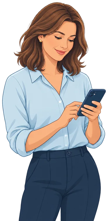 An adult daughter looking at her phone